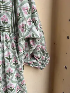 Vestido Floral bohemio de talla grande, Maxi de verano para mujer, estampado de bloques de algodón, técnicas bordadas Hippie, borla, moda Floral informal - Product Image 3