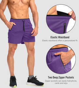 Shorts de sport pour hommes, séchage rapide, respirants, unis, décontractés, avec taille élastique, pour l'entraînement, la course à pied, le fitness, 100% polyester - Product Image 4