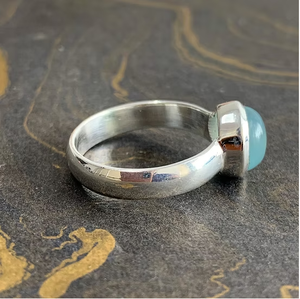 Simple Minimalist Round Aqua Chalcedony <b>925</b> <b>Silver</b> <b>Ring</b> - Handmade Designer Collection Jewelry Daily Wear - Product Image 3