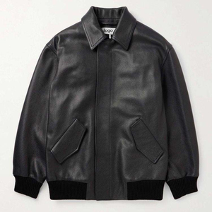 High Quality Custom <b>Black</b> Genuine Leather Letterman Varsity Jacket for <b>Men</b> Fashionable Chenille Patches Embroidery Coat - Product Image 1