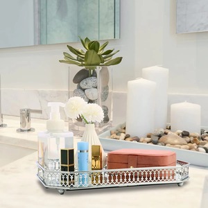 Rectangular <b>Mirrored</b> Storage <b>Tray</b> With Metal Frame Modern Design Single Tier For Bathroom Neatening Use - Product Image 6