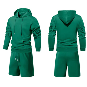Conjuntos de sudaderas con capucha para hombre de la mejor calidad, logotipo personalizado, 100% algodón, conjunto deportivo de sudadera y pantalones cortos, conjunto de dos piezas de sudadera con capucha y pantalones cortos para hombre - Product Image 3