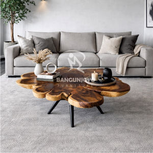 Hermosa Mesa de Centro de Madera de Palisandro con Patas de Hierro, Diseño Moderno y Minimalista para Muebles de Sala de Estar - Product Image 1