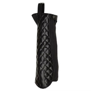 Black Quilted Leather <b>Half</b> <b>Chaps</b> Horse Leg Protection Riding English Style Adjustable Zipper Equestrian Gear - Product Image 5