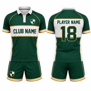 Maillot de football pour homme, manches courtes, vert, blanc, or, sublimé, polyester respirant, coupe classique pour adulte - Product Image 1