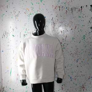 MatoAKA <b>Mock</b> <b>Neck</b> Ash Grey White color applique oversized 100% cotton heavy weight trendy Sweatshirt for women Finer Threads - Product Image 1