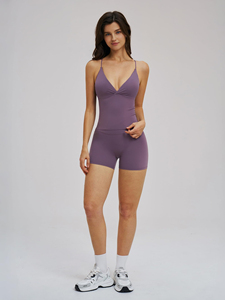 Seamless Yoga Set 2 Piece <b>High</b> Waist Crop Top & Shorts Solid Color Strapless Casual Sport Wear for Women Polyester/Cotton - Product Image 3