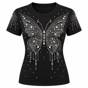 Camiseta con Pedrería Personalizada, Camiseta Brillante con Cristales para Mujer, Camiseta Gráfica con Pedrería para Chicas, Camiseta Casual con Cristales - Product Image 4