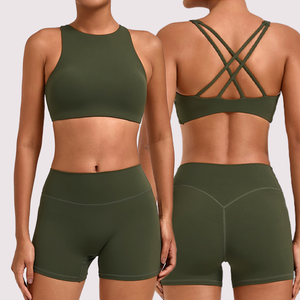 Ensemble de survêtement de yoga et de fitness 10 pièces uni pour femmes, leggings et vêtements de sport personnalisables en gros - Product Image 1