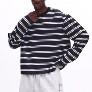 Custom Made Men's <b>Long</b> <b>Sleeve</b> Striped Knitted T-Shirt O-Neck Casual Top Black <b>White</b> Patterned Design Summer Plus Size Men <b>Tshirt</b> - Product Image 1