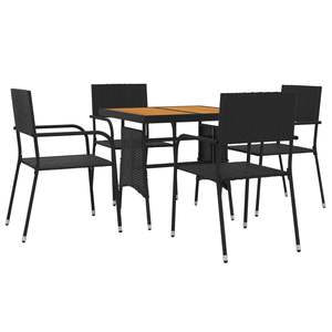 Conjunto de Comedor para Exterior de Madera de Acacia Sólida con Ratán PE Negro y Acero - Product Image 3