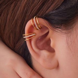 18K Gold Plated Stainless Steel Triple Hoop Ear <b>Cuff</b> with Claw Setting Zircon Jewelry for Gift - Product Image 5