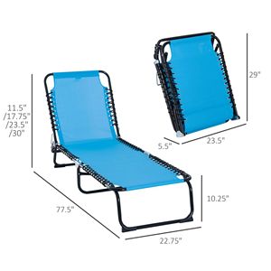 Sedia da Spiaggia Reclinabile Portatile Blu Chiaro a 4 Posizioni, Lettino Regolabile per Esterni e Patio - Product Image 3
