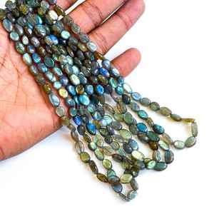 Perles ovales en labradorite naturelle, labradorite bleue feu, perles de pierres précieuses lisses, 6x8mm à 7x10mm, perles de labradorite pour la création de bijoux - Product Image 2