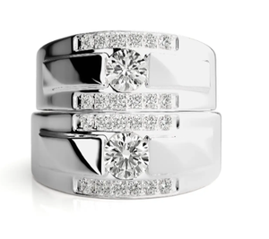 925 Sterling Silver Double Row <b>Couple</b> <b>Rings</b> with Cubic Zirconia Christian <b>Wedding</b> <b>Rings</b> - Product Image 3
