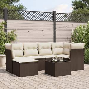Conjunto de Sofá de Jardín de Ratán PE Marrón con Acero con Recubrimiento en Polvo y Vidrio Templado, Muebles de Exterior Premium - Product Image 1