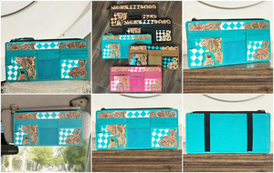 Organisateur de pare-soleil de voiture en cuir véritable Western, motif floral et design à carreaux, étui de rangement de voyage, porte-documents, accessoires - Product Image 3