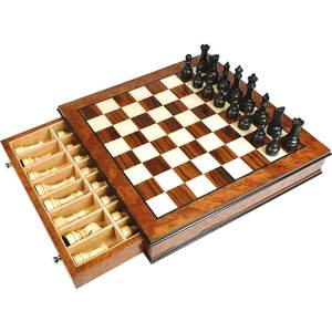 Tablero de Ajedrez de Madera Premium de 15 Pulgadas con Cajón Extraíble, Juego de Ajedrez de Madera con Incrustaciones Únicas, Edición de Coleccionista, Piezas Staunton - Product Image 1