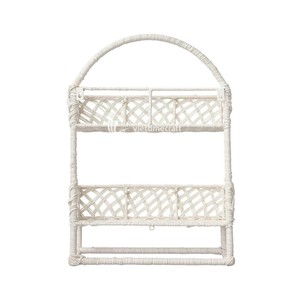 White Rattan Woven Rectangle Wall <b>Shelf</b> <b>Storage</b> <b>Basket</b> 2-Tier Hanging Bathroom Organizer Rack - Product Image 1