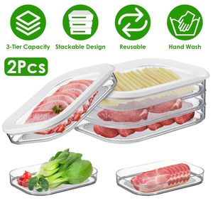 2 Contenitori Trasparenti Impilabili per Alimenti con Coperchio, Organizer per Bacon e Carne in Frigorifero, Contenitore per Preparazione Pasti - Product Image 1