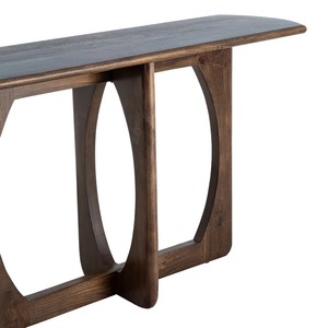 Mesa de Centro Moderna de Madera Maciza con Pedestal, Mesa Auxiliar/Consola, Diseño Minimalista, Mueble Hecho a Mano para Sala de Estar, Acabado en Nogal Oscuro - Product Image 4