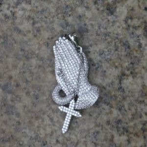 Prayer Hands Pendant Zircon <b>Charm</b> Gold Plated <b>Silver</b> Plated Hip Hop Necklace Jewelry for Men Women - Product Image 2