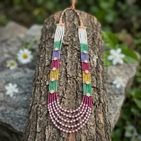 Ensemble de colliers en perles d'imitation multicolores à 5 couches, plaqué or, style floral ethnique, bijoux de mariage tendance pour femmes
