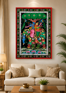 Peinture artisanale en tissu Lord Krishna Raslila Pattachitra, art populaire traditionnel d'Odisha, décoration murale pour salon, collection SSD Market - Product Image 3