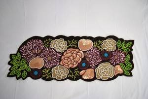 Handmade Beaded Fabric Table <b>Runner</b> Irregular Shape Glam Design <b>Black</b> Gold Embroidery Mats Pad - Product Image 1