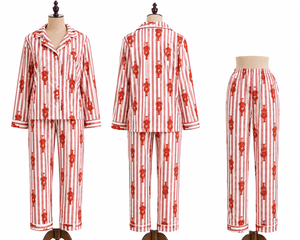 Conjunto de Pijama de Algodón a Rayas con Estampado de Cangrejo Rojo de Lujo para Mujer, Ropa de Dormir de Manga Larga, Ropa de Descanso Transpirable, Pijama de Alta Calidad - Product Image 4