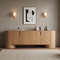 Meuble TV FERLY en chêne massif de qualité supérieure, finition moyenne avec poignées en laiton, sculptures circulaires, mobilier de maison sur mesure de luxe