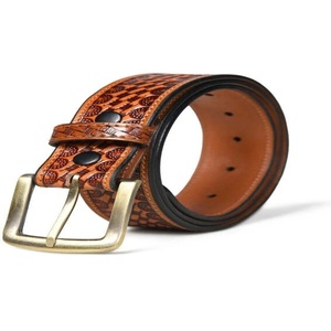 High grade Basket Embossed Hand Carving and Hand Painting Unisex Genuine Western Leather <b>Tooling</b> <b>Belt</b> - Product Image 2