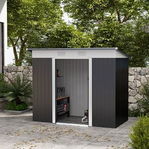 Caseta de Jardín Metálica Gris Resistente de 8x4 pies con Puertas con Cerradura y Marco de Acero Ventilado, Fácil de Montar, Almacenamiento Pequeño para Herramientas de Jardín - Product Image 2