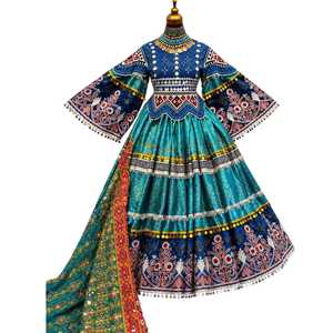 Robe afghane Kuchi pour femmes, col haut, manches longues, robe de bal brodée, longueur au sol, motif floral, tenue formelle, style vintage, robe décontractée - Product Image 1