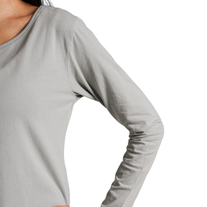 T-shirt à manches longues pour femme, col rond, coupe ample, décontracté, vêtements de sport, respirant, coton doux, fitness, yoga, uni, gris clair - Product Image 4