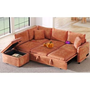 82.67 Convertible L-Shaped <b>Sofa</b> <b>Bed</b> <b>Storage</b> Ottoman Two Pillows Two Power Sockets Two U-Two Convertible Sleeper Sectional <b>Sofas</b> - Product Image 3