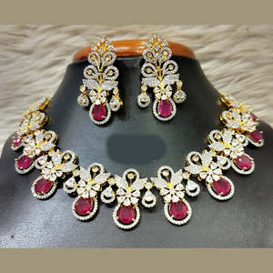 Conjunto de collar de diamantes americano chapado en oro de diseñador, collar de diamantes rosa oscuro, joyería elegante para mujer, perfecta para fiesta de boda - Product Image 1