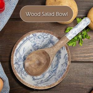 ชามไม้มะม่วงสำหรับเสิร์ฟพร้อมพิมพ์เคลือบสำหรับสลัดผักผลไม้ตกแต่งโต๊ะรับประทานอาหาร - Product Image 6