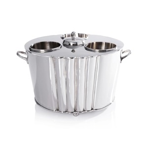 Silver Plated <b>Metal</b> Ice <b>Bucket</b> <b>with</b> Handles Engraved Coat of Arms Crest Wine Champagne Cooler - Product Image 6