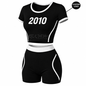 Cosh International Sorority Sisterhood Casual Sets Polyester Spandex Gym Fitness Sets <b>Cropped</b> T-shirts Outfit Fitness Yoga Short - Product Image 5