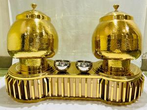 Luxury Gold Stainless Steel WOKS Double Soup Tureen Pot <b>Holder</b> 20L <b>Hammered</b> Finish Buffet Warmer Stand Hotel Catering Banquet - Product Image 3