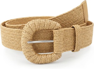Ceinture élastique en paille tressée pour femmes, large et réglable, avec boucle ronde, pour robe ou tenue de plage - Product Image 1