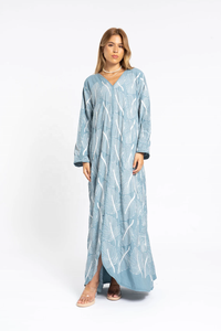 Caftan Turquoise Entièrement Brodé Caftan Coton Brodé Pour Femme - Product Image 2