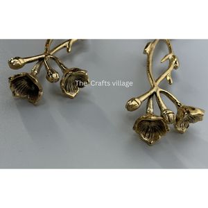 Elegant Metal Salad Serving <b>Spoon</b> and Fork Set Gold Finish Floral Branch Handle Kitchen Dining <b>Table</b> Accessories - Product Image 3