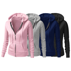Sudadera con capucha y cremallera para mujer, diseño moderno, color gris sólido, manga larga, tejido de algodón transpirable, algodón puro. - Product Image 5