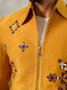Best Quality Men's Yellow <b>Jacket</b> With Pant Set Stylish Ethnic Wear Outfit <b>For</b> <b>Wedding</b> Party Festival And Special Occasion - Product Image 3
