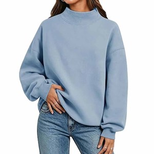 Sudadera de cuello alto sin capucha para mujer, estilo streetwear, de corte holgado con hombros caídos, de alta calidad, de felpa de 400GSM, lisa. - Product Image 1