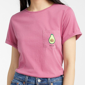 เสื้อยืดแขนสั้นสีฟ้าอ่อนสำหรับผู้หญิงพร้อมพิมพ์ลายกระเป๋าแบบเวฟคอกลมเสื้อลำลองสำหรับฤดูร้อน - Product Image 3