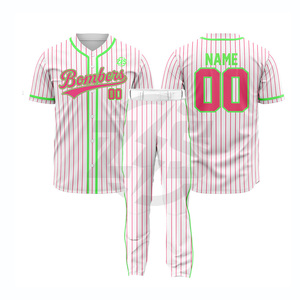 Ensemble uniforme de baseball Zersia International Bombers, blanc, bleu, rouge, à rayures fines, pour homme adulte, en polyester respirant, par sublimation - Product Image 2