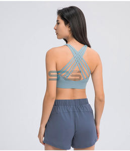 Soutien-gorge de sport pour femmes, débardeur de yoga court, avec fermeture éclair frontale, grande taille, bretelles non réglables, respirant, à carreaux, antichoc, pour la gym - Product Image 2
